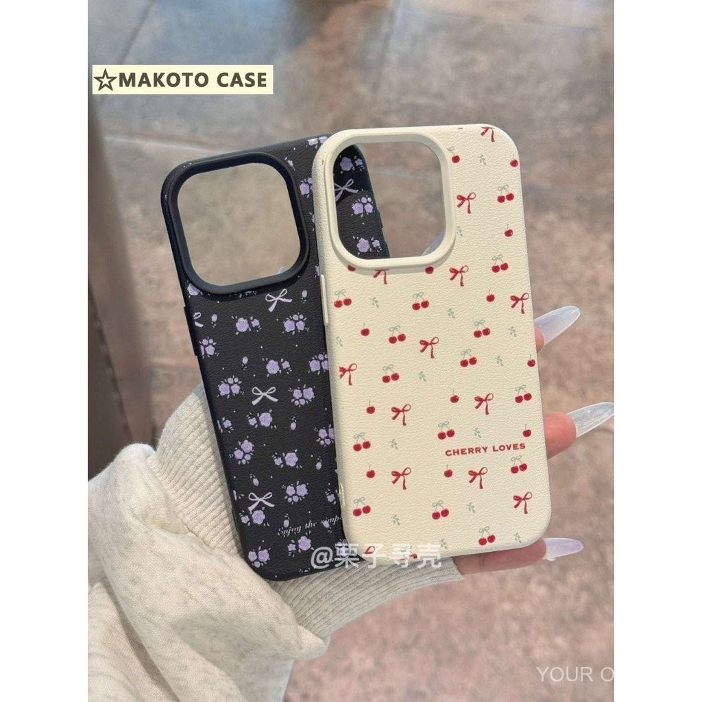 เคสมือถือลายดอกเชอร์รี่หนัง INS ญี่ปุ่นและเกาหลีสำหรับ iphone15 14PROMAX 13/12แอปเปิ้ลผู้หญิงหุ้มทั้งเครื่อง cha2