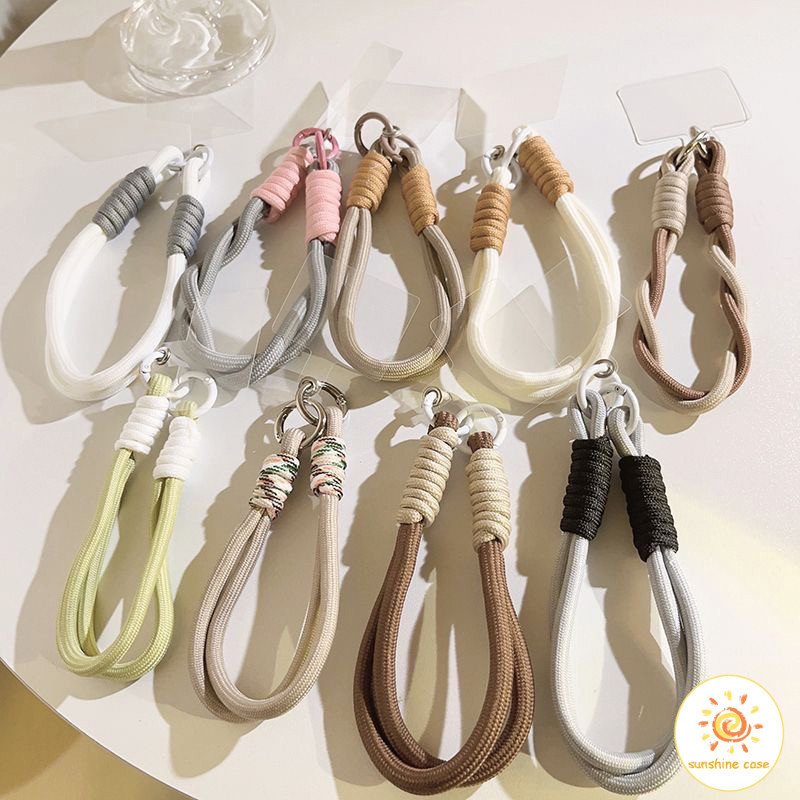Casesunshine พวงกุญแจเชือกเส้นเล็ก ห้อยโทรศัพท์มือถือ จี้สีน้ําตาล และสีขาว สไตล์วินเทจ พวงกุญแจเชือกเส้นเล็ก