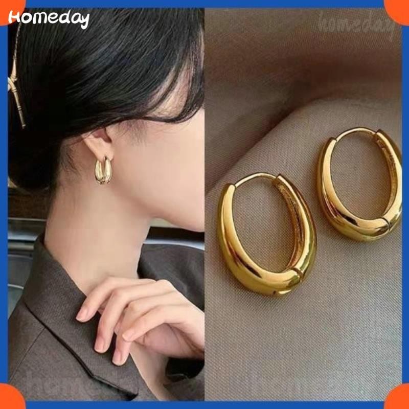 Vintange Dangle Hoop ต่างหูเกาหลีอินเทรนด์หู Studs เครื่องประดับอุปกรณ์เสริมโลหะรูปไข่ Textured Retro Commuting Earings