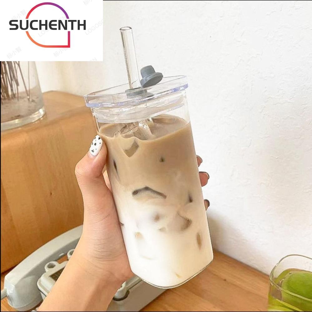ซูเชนธ ถ้วยกาแฟ,ทนความร้อนชานมถ้วยแก้วใส,ของขวัญคู่สแควร์ที่มีฝาปิดแก้วบ้านบาร์