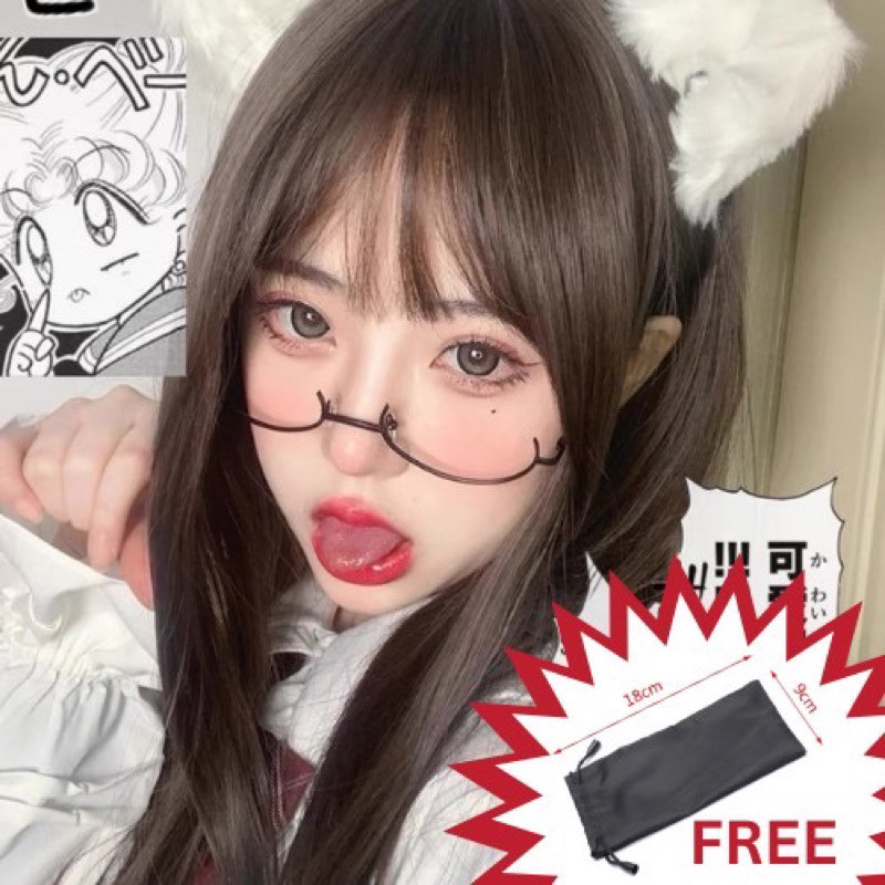 แว่นตา พร้อมส่งจากไทย ❣️  (V01/V02) ☘️ฟรีซองใส่🍀 แว่นตาแฟชั่นไม่มีเลนส์ แว่นตาครึ่งกรอบใส่คอสเพลย์กา