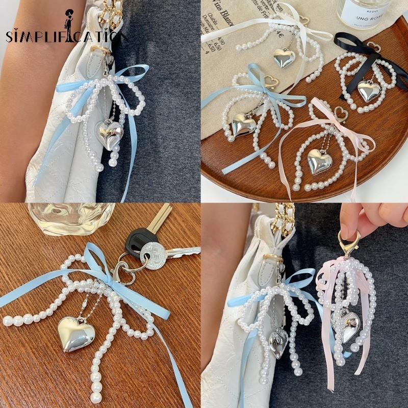 เกาหลี Y2k Aesthetic Bowknot Heart Key จี้ - Elegant Girls ริบบิ้นพวงกุญแจตกแต่ง - กระเป๋าเครื่องประดับพวงกุญแจจี้ของขวัญ