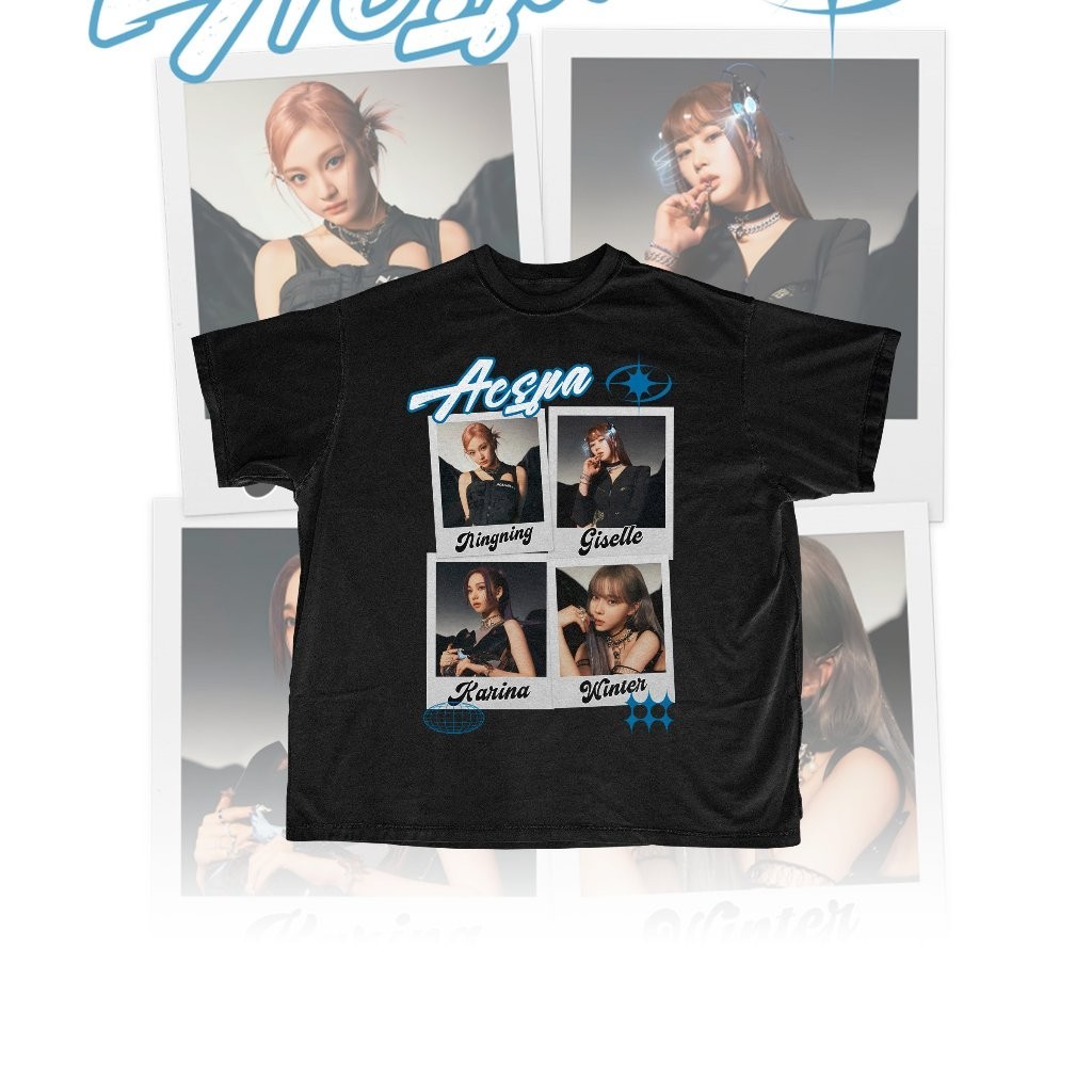 💯 🤗 Retro Aespa Collage Tee Aespa Kpop เสื้อยืด Aespa Kpop สินค้า Aespa พัดลมเสื้อ Aespa Unisex Tee 