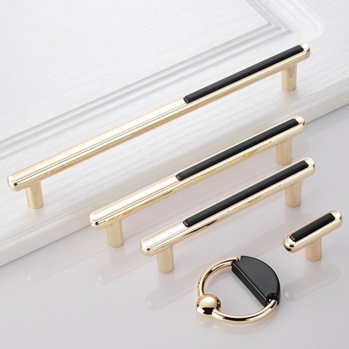 Hitam [จาก Tangerang] Black Gold Handle Cabinet Pentone Shiny Black Gold Handle Drawer Pulls