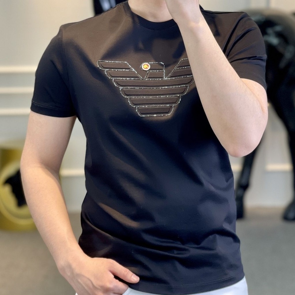 ใหม่ High-End แฟชั่นแขนสั้นผู้ชายรอบคอ Casual อินเทรนด์ Slim-Fit T-Sleeved