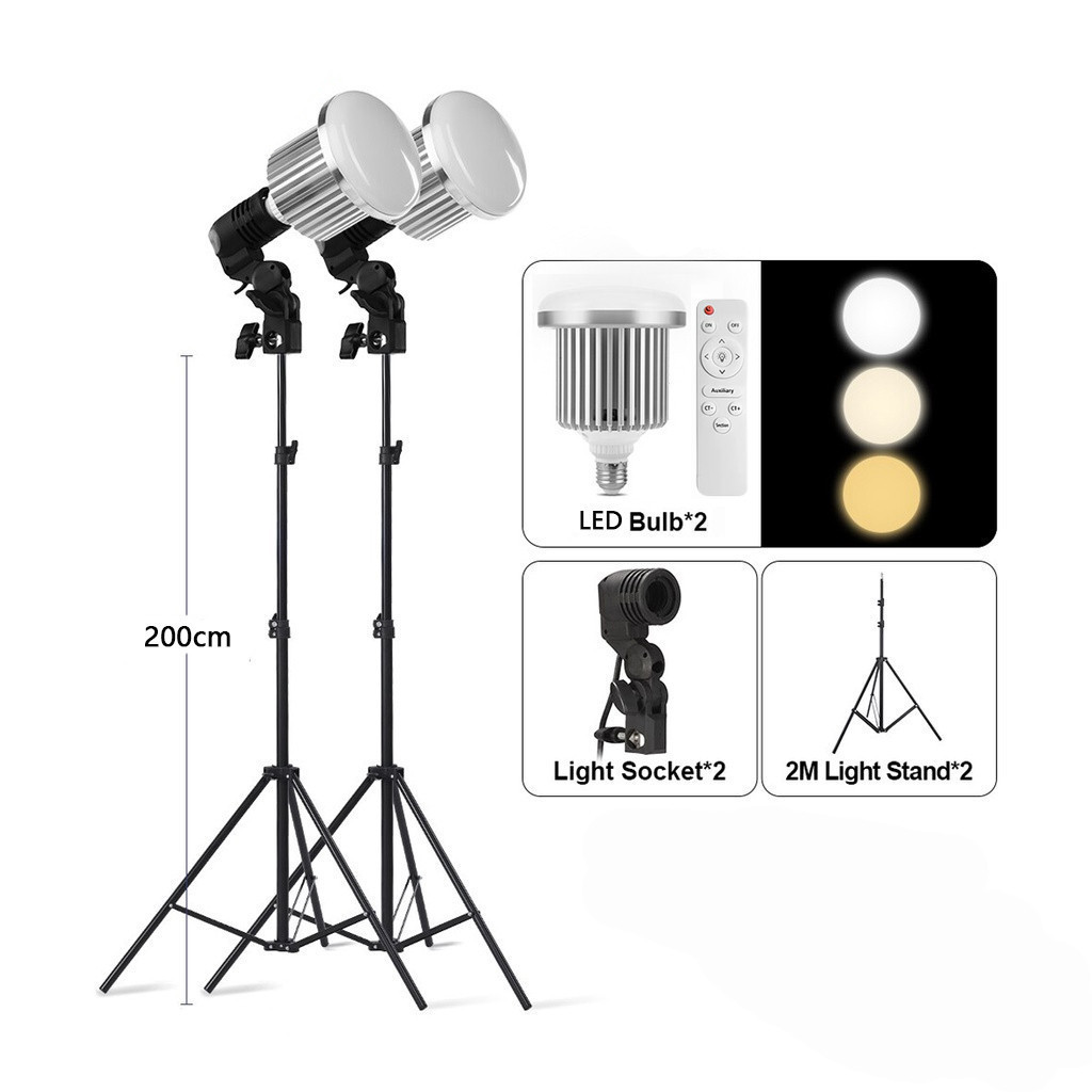 หลอดไฟ E27 85W 300W  พร้อมขาตั้ง 200 ซม. 3 สี สําหรับถ่ายภาพ วิดีโอ สตูดิโอ