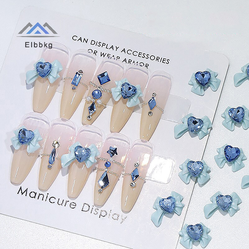 Eibbkg 10pcs 3D เรซิ่น Bowknot เล็บ Ch เพชรสีชมพูริบบิ้นโบว์ Rhinestone เครื่องประดับอะไหล่ตกแต่งเล็บ DiIY Salon อุปกรณ์เสริมของขวัญขาย
