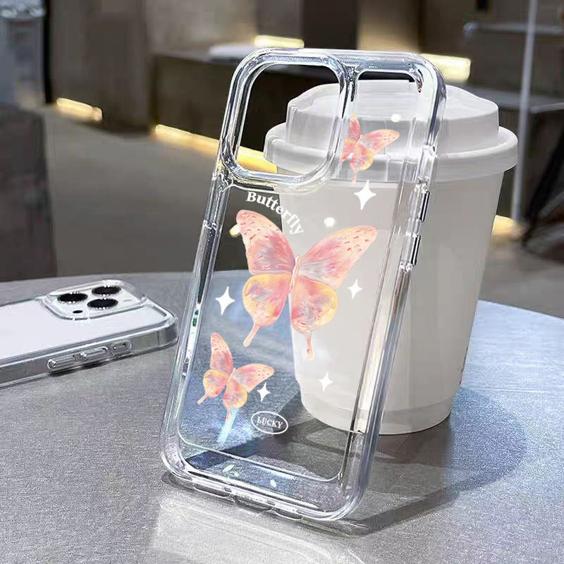 นิ่มกันกระแทก TPU เคสไอโฟน เคสโทรศัพท์ iPhone 11 12 13 14 15 Pro Max XR XS X 7 8P ผีเสื้อส่องสว่าง