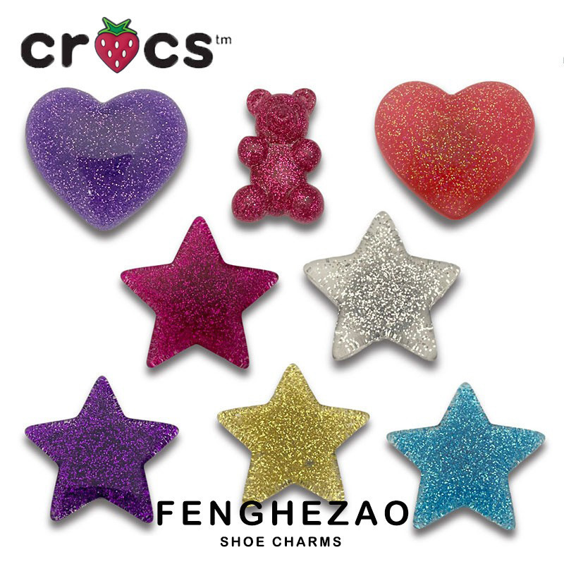 ใหม่ Crocs Jibbitz Charm รองเท้าดอกไม้รองเท้าตกแต่งหัวเข็มขัด PVC Glowing Star ใช้สําหรับ Crocs Upper
