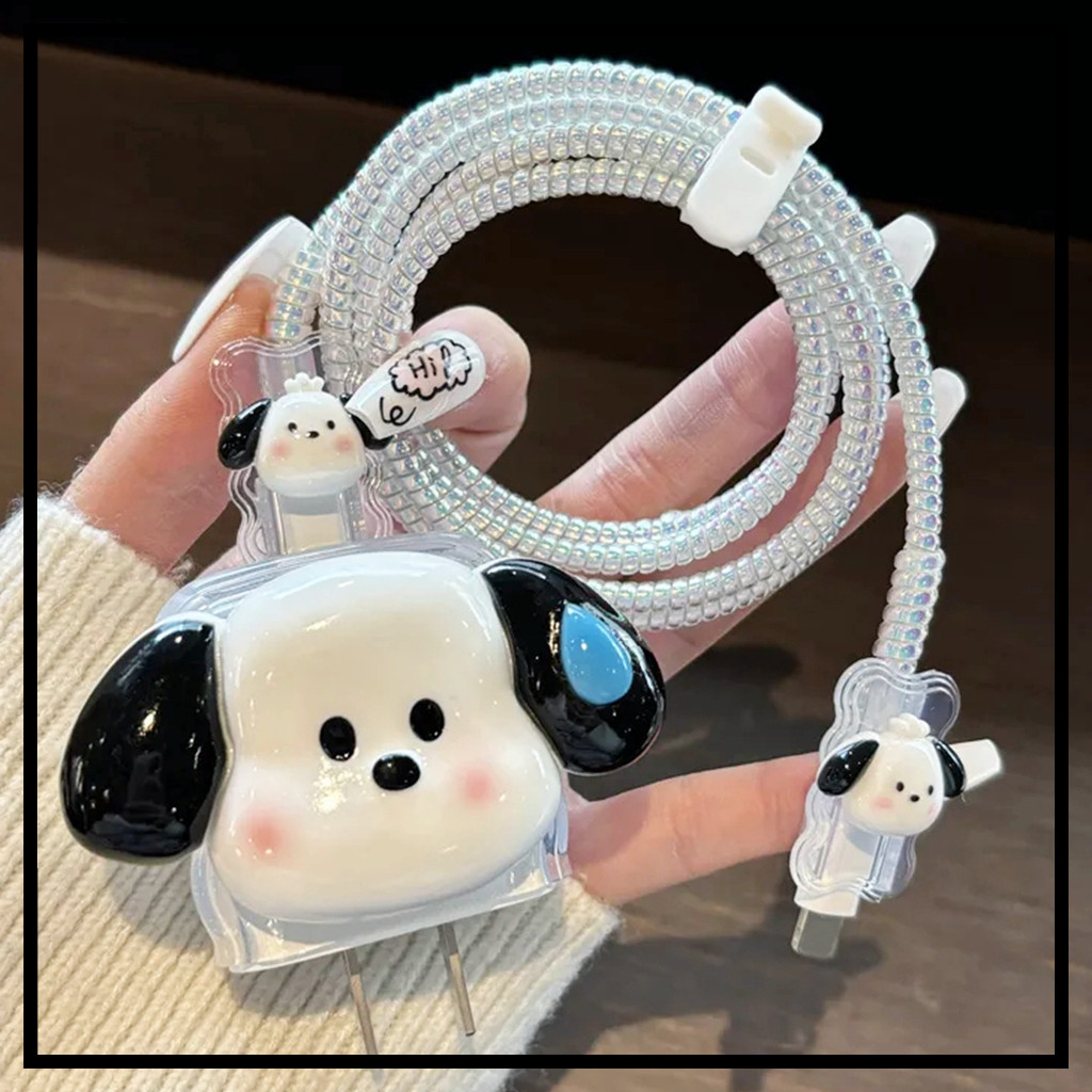 กรณีเครื่องชาร์จสําหรับiphone 18W/20Wน่ารักPachaccoสุนัขลูกสุนัขรูปแบบWave Edgeชาร์จProtectorข้อมูลสายเกลียวสายกัดนุ่มสําหรับLightening Android Mirco-USB Type-C