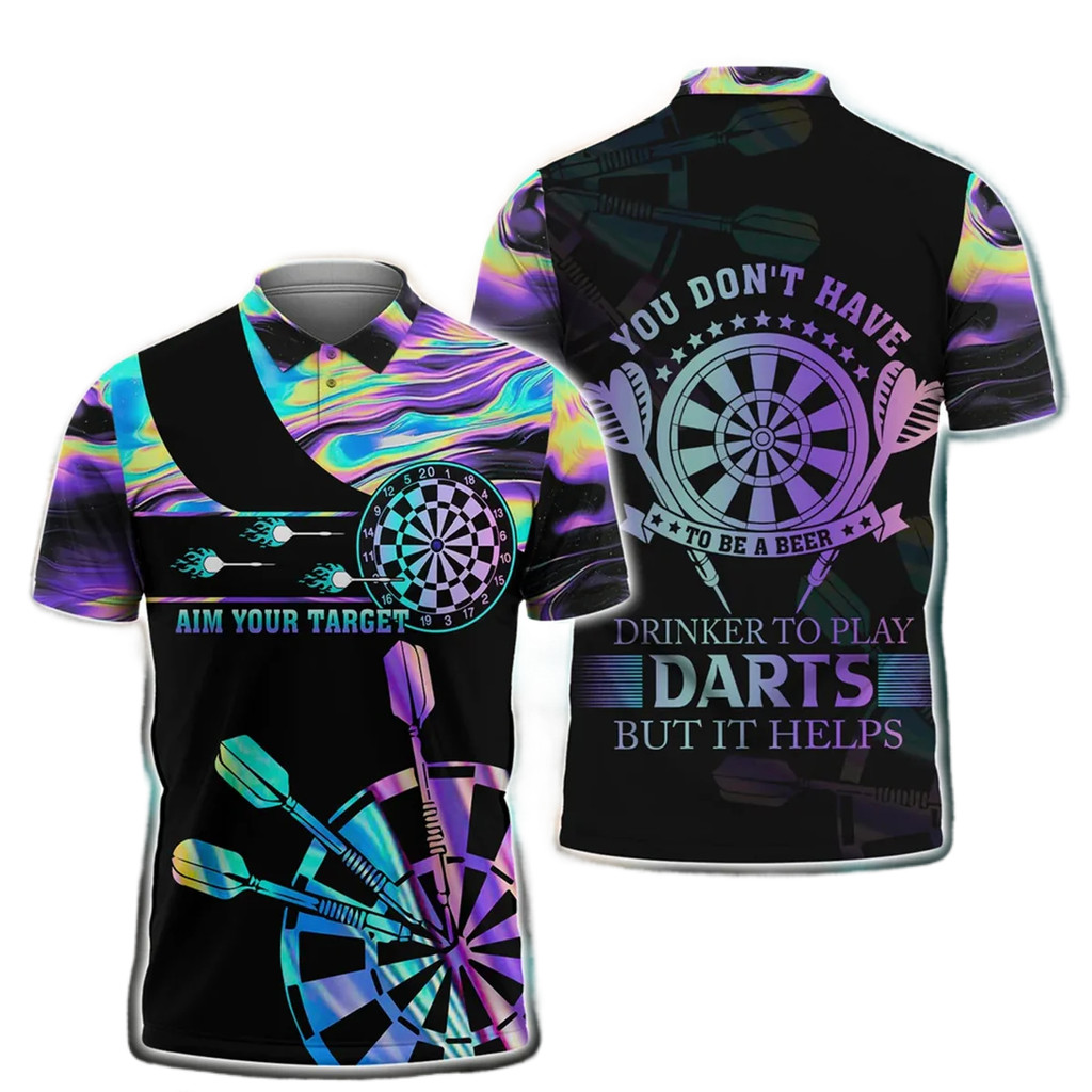 3D ส่วนบุคคล Aim เป้าหมายของคุณ Dart เสื้อโปโล Unisex คุณอย่ามีเครื่องดื่มเล่นลูกดอกแต่มันช่วยให้ Ts
