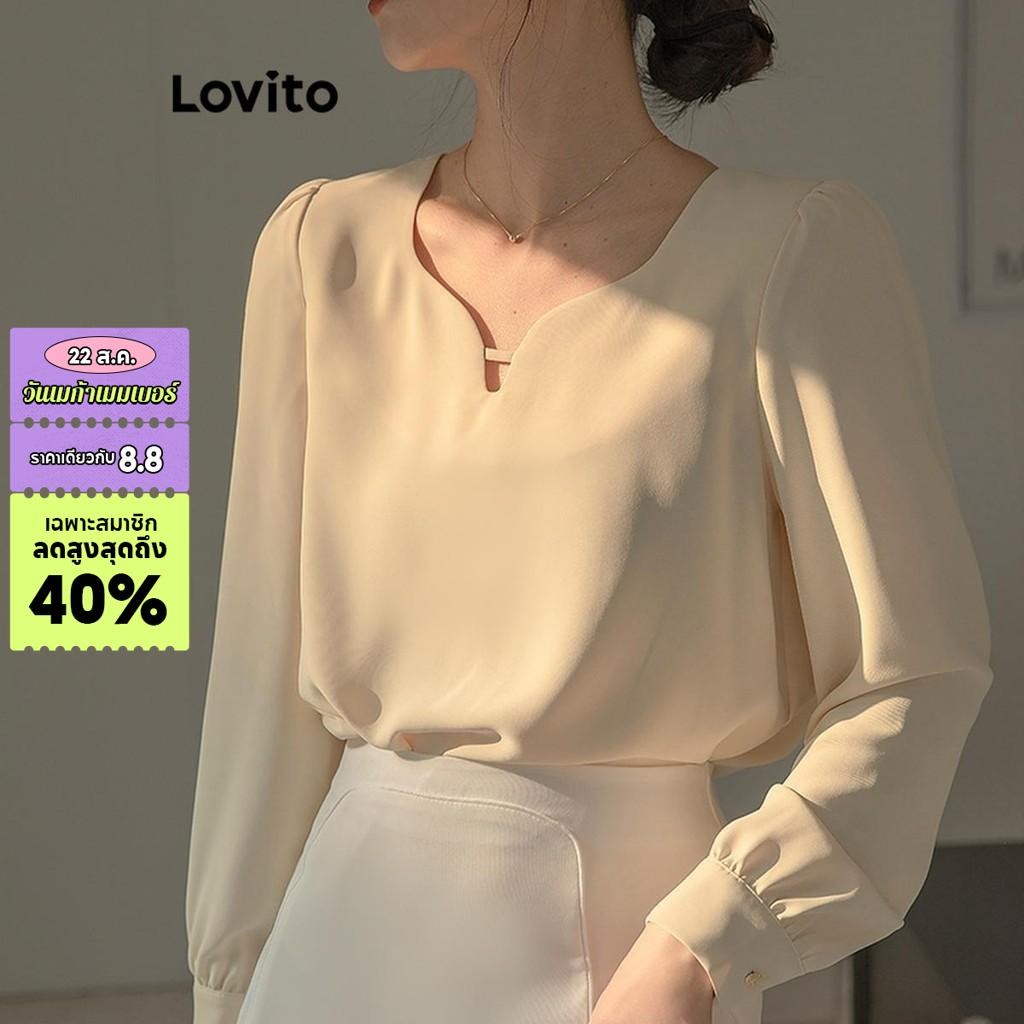 Lovito เสื้อยืดผู้หญิง แบบคัทเอาท์ สีพื้น สไตล์เพร็พพี่ LNE43202