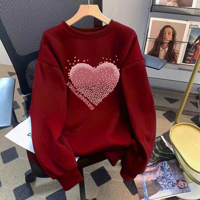 เสื้อกันหนาวขนาดใหญ่ฤดูใบไม้ร่วงและฤดูหนาวใหม่เวอร์ชั่นเกาหลีขนาดใหญ่สุด 4เอ็กแอล หลวมแขนยาวเสื้อกันหนาวผู้หญิง/ผู้ชายคู่รอบคอด้านบน