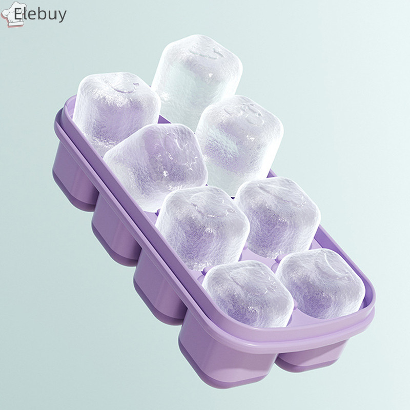 Elebuy 8 กริด Ice Cube ถาดซิลิโคน Ice Cube แม่พิมพ์ผลไม้ Ice Maker ที่ถอดออกได้ฝาปิดครัวเครื่องมือตู้แช่แข็งฤดูร้อน Mould ใหม่