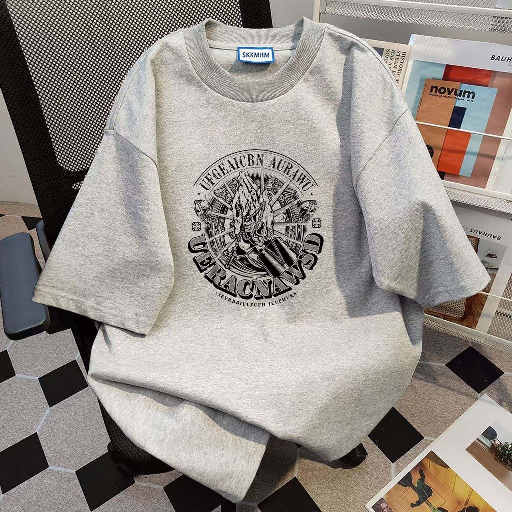 （จัดส่งตลอด 24 ชั่วโมง）HY trendy menswear ฤดูร้อน สีขาว แขนสั้น ทรงหลวม ผ้าคอตตอน ฮิปฮอป คอกลม คนอ้วน14