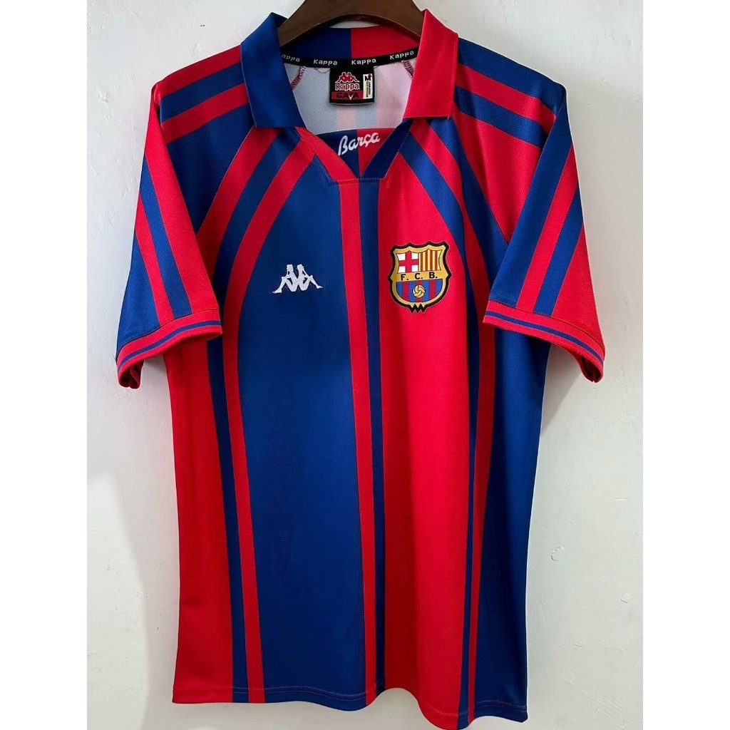 1998 Barcelona Home Vintage Jersey S-XXL คุณภาพสูงแขนสั้นเสื้อแห้งเร็วกีฬาฟุตบอลด้านบน AAA