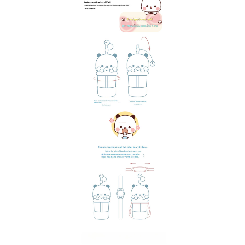 ใหม่ Panda Bubu และ Yier ถ้วยฟางแบบพกพาการ์ตูน Panda Bear รูปที่ 4