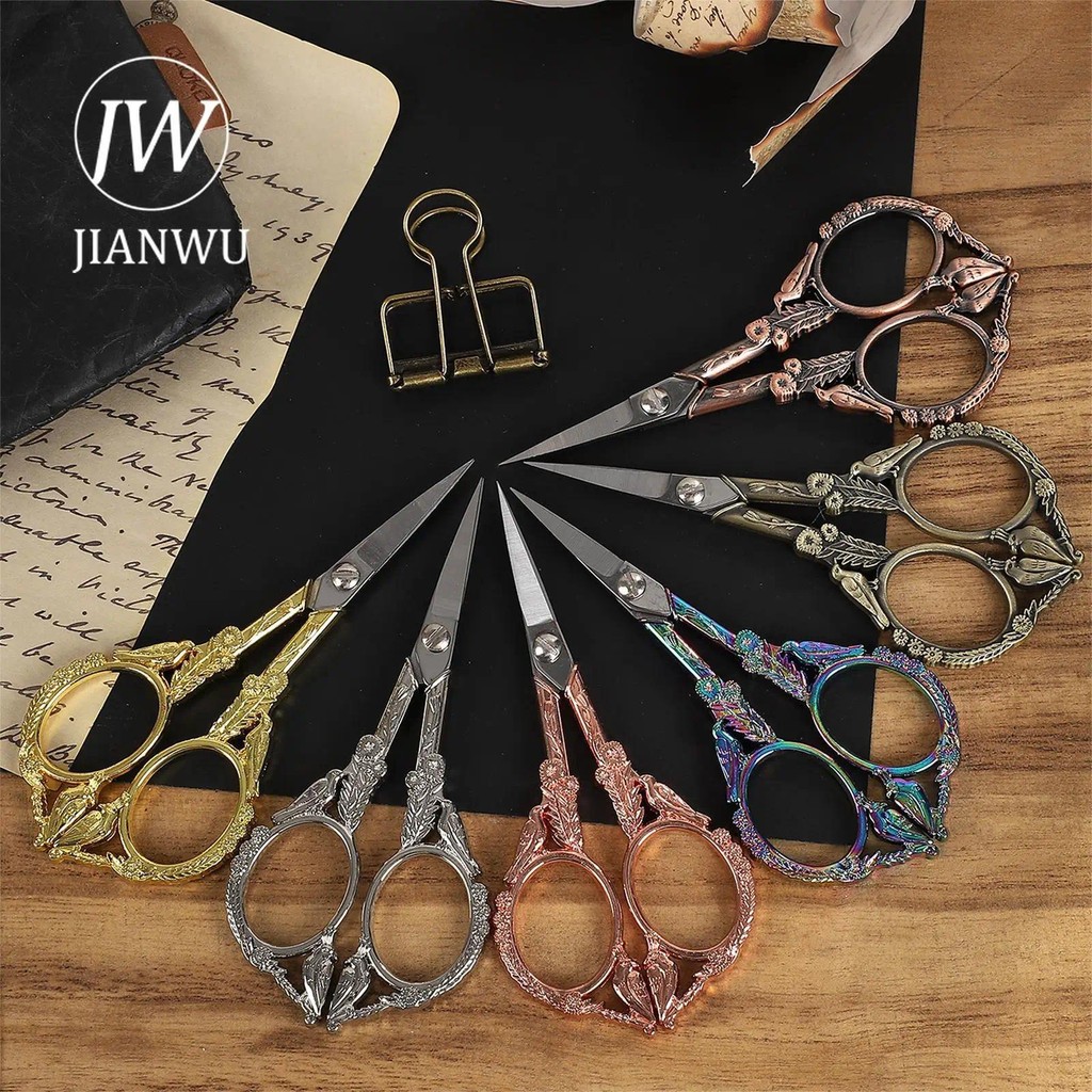 Jianwu เบอร์ 7โลหะผสมสังกะสีสแตนเลสวินเทจเย็บปักถักร้อยกรรไกรโบราณสร้างสรรค์ ทําเอง อุปกรณ์นักเรียนเครื่องเขียน