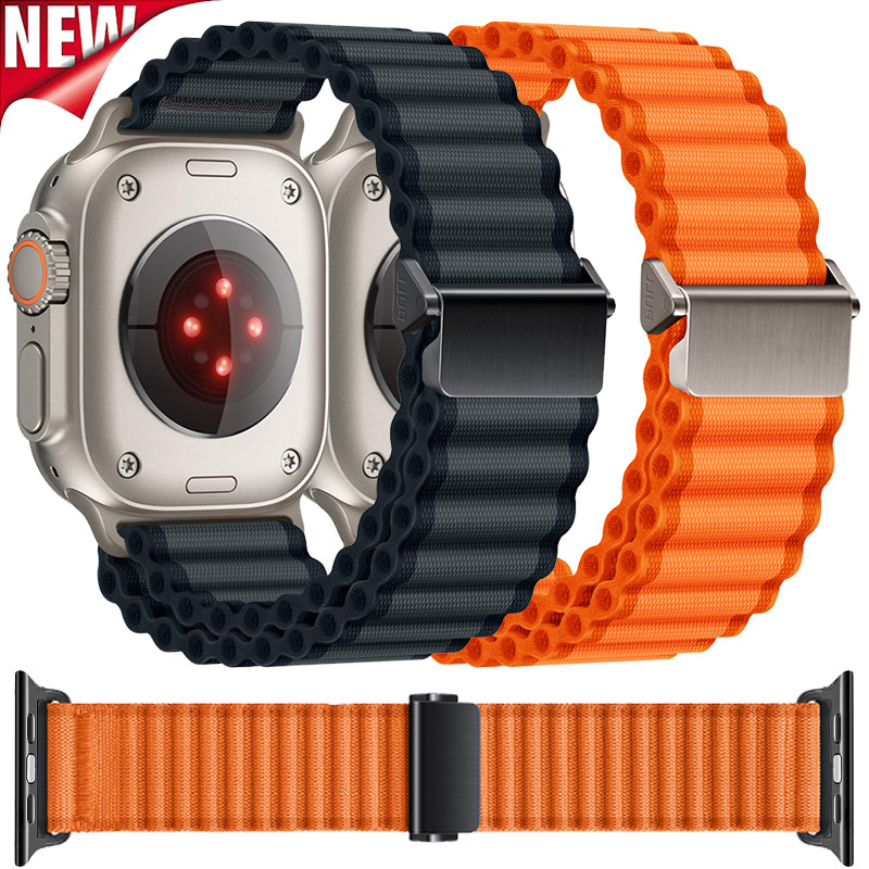 สายรัดไนลอนกีฬา Solo Loop สร้อยข้อมือสําหรับ Apple Watch ultra2 IWatch series 9 8 7 6 SE 5 4 3 49 มม./45/44/42/41/40/48 มม.