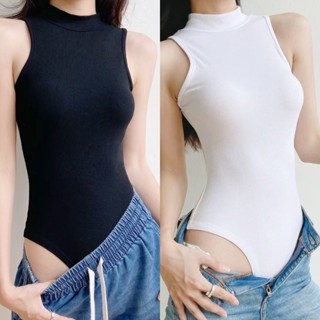 🔥ราคาถูกที่สุด🔥บอดี้สูทแขนกุด ทรงคอสูง 2 สี ขาวดำ เป้ากระดุม…