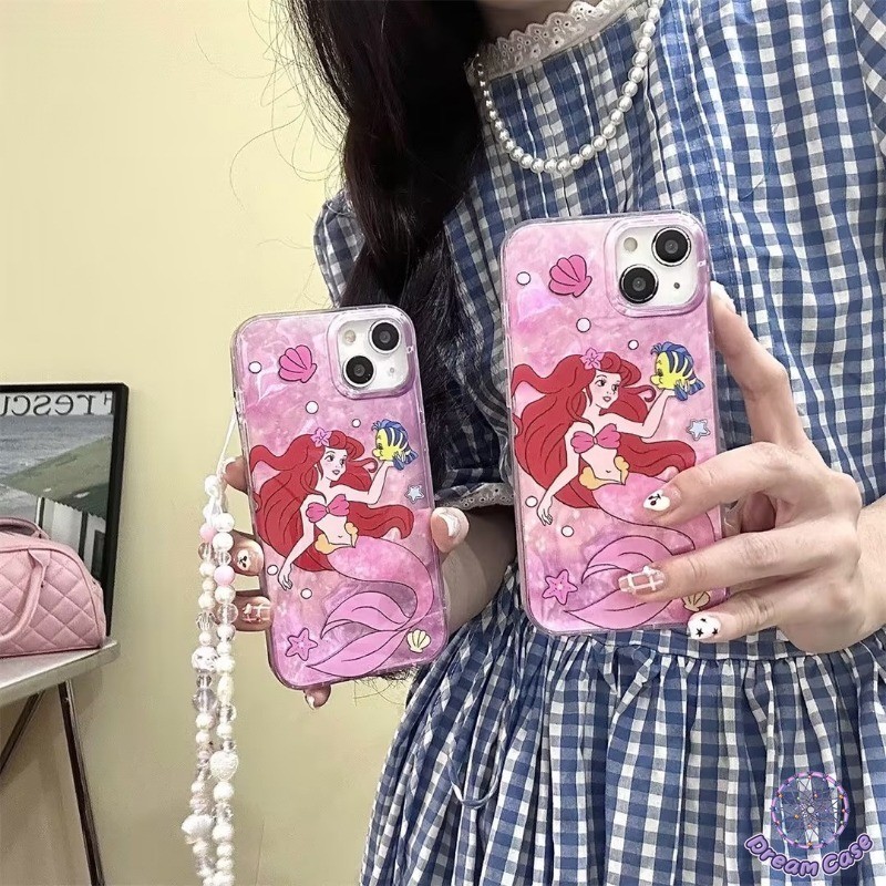 การ์ตูนเจ้าหญิงนางเงือก ที่น่ารักเคสเปลือกหอยเข้ากันได้กับ IPhone 15 11 14 12 13 Pro Max 15 6s 7 14 8 6 Plus XR X XS Max