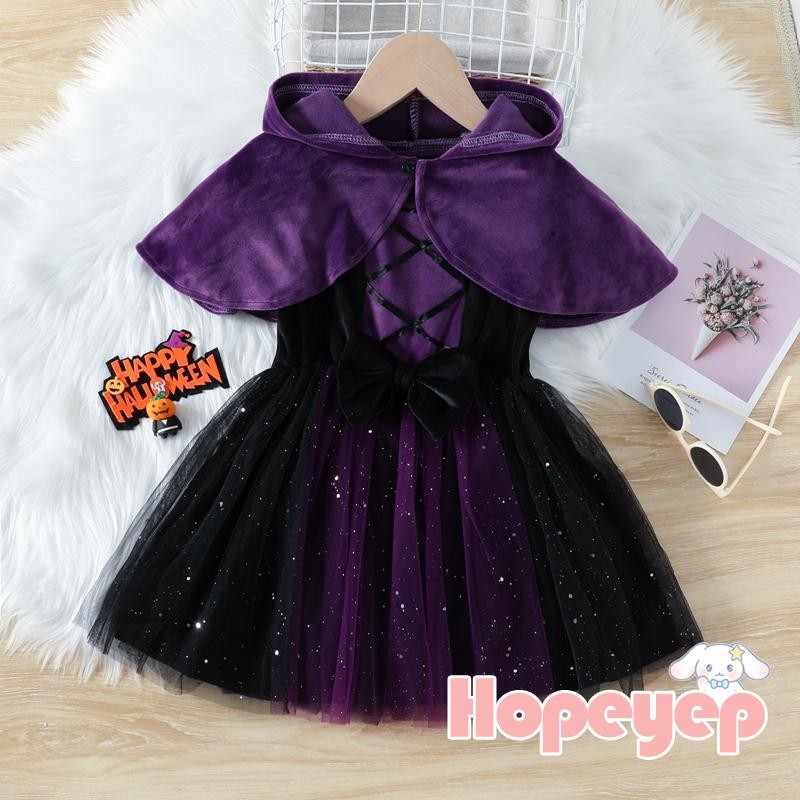 Zjtjj-เครื่องแต่งกายฮาโลวีนสําหรับสาวน่ารักแขนกุดกํามะหยี่tulle Dress + Hooded Capeชุดคอสเพลย์