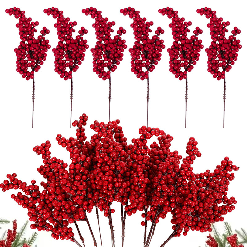 สาขาเบอร์รี่สีแดงประดิษฐ์-holly Berry ดอกไม้ปลอมพืช-พวงหรีดต้นคริสต์มาสเครื่องประดับ DIY-ตกแต่งโต๊ะบ้าน-คริสต์มาสปีใหม่พรรคซัพพลาย
