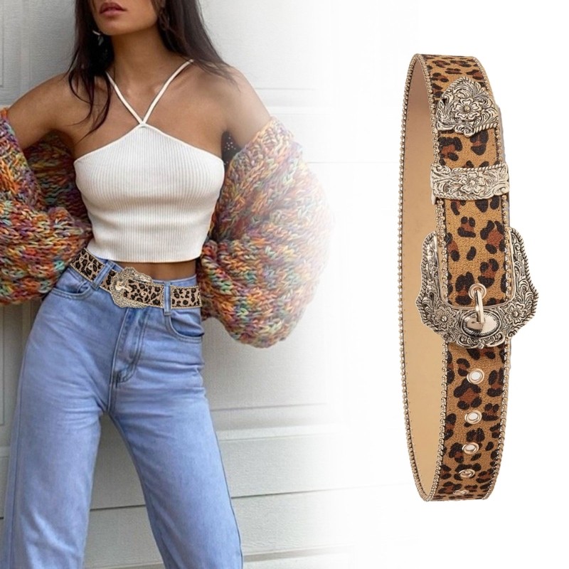 Whi Aesthetic Leopard Print Belt Bead Trim Waistband Fashion Skirt Belt Shorts Belt