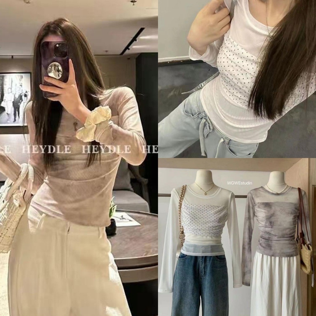 เสื้อแขนยาวลายกราฟฟิค แต่งช่วงอก ผ้าดีมาก ทรงเกาหลี ทรงน่ารัก แฟชั่นเกาหลี TAG WG.WE