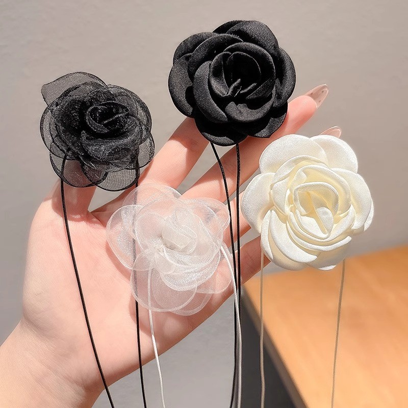 French Super Fairy Retro Camellia สร้อยคอลูกไม้ Choker ดอกไม้ Choker