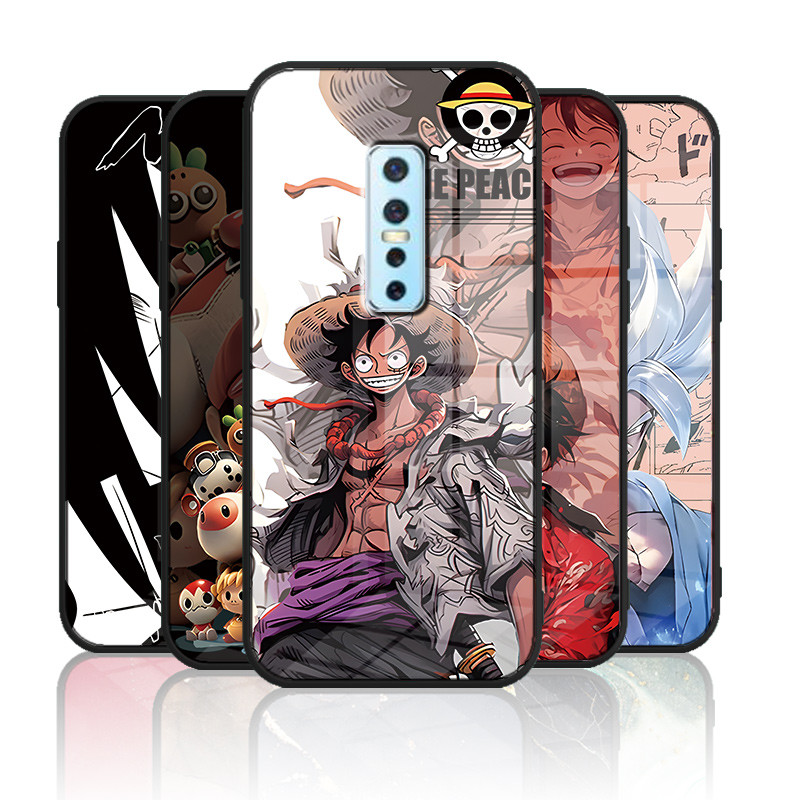 เคสกระจก Vivo V17 pro 1910 เคสกระจกนิรภัยฮาร์ดฝาหลังขอบซิลิคอนอ่อน