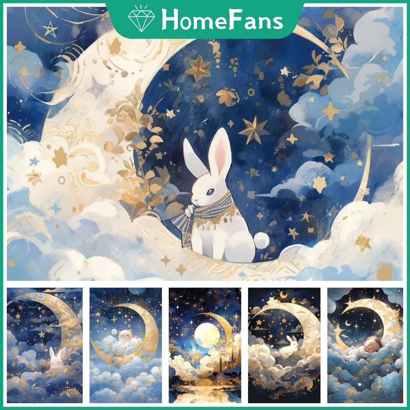 HFDreamy Night Sky กระต่าย 5D DIY เพชรจิตรกรรมชุด Cosmic Cross เพชรเย็บปักถักร้อยภาพวาด Rhinestone โมเสคเพชร Art Home Decor ภาพวาด