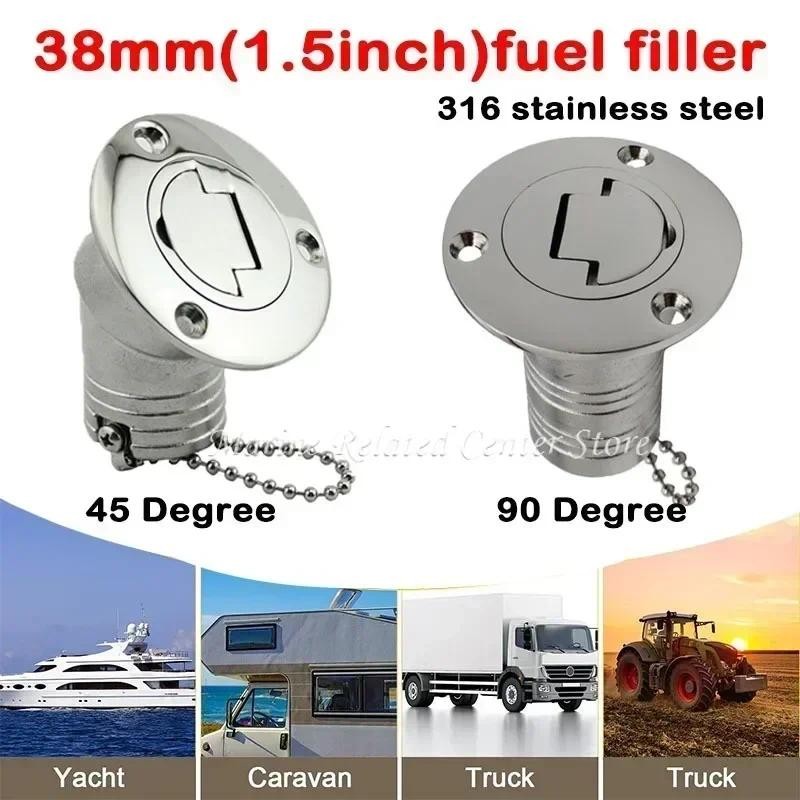 45/90 องศา 38 มม. (1.5 นิ้ว) Deck Filler Caps สําหรับ Marine เรือ 316 สแตนเลส Deck Filler Key หมวก GAS DIESEL FUEL WASTE โลโก้