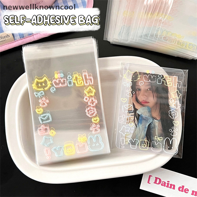 Newwellknowncool 100 ชิ้นการ์ตูน Graffiti ลูกแมว Self-Adhesive กระเป๋า Candy อาหารบรรจุภัณฑ์การ์ดถุงของขวัญขนาดเล็กถุงปิดผนึกด้วยตนเองโปร่งใส Opp กระเป๋า AAD