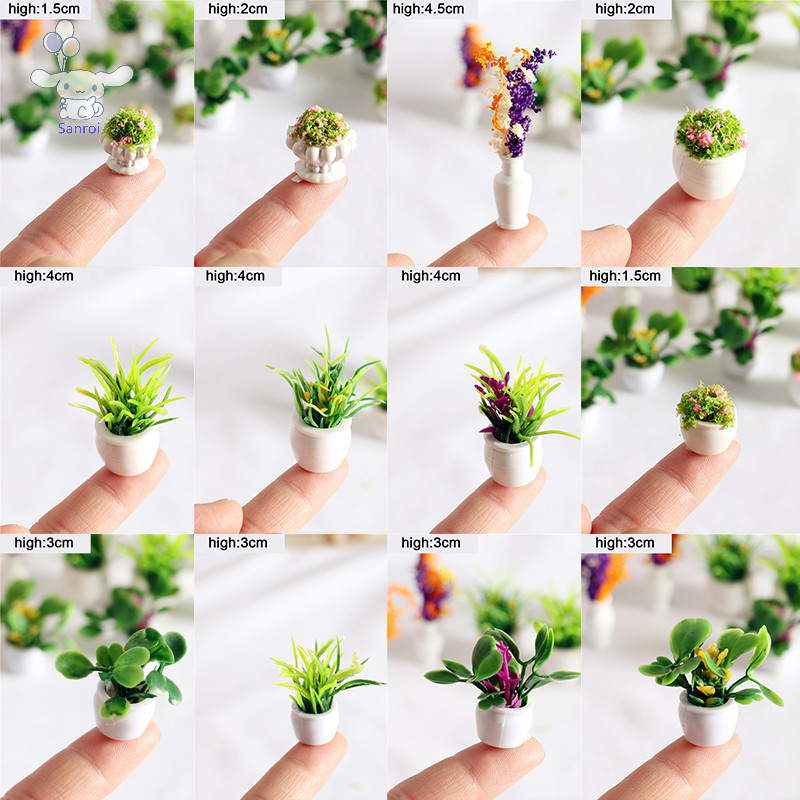 [San] 12 สไตล์ 1:12 กระถางต้นไม้บ้านตุ๊กตาเป็นมิตรกับสิ่งแวดล้อมเรซิ่นตกแต่งบ้านอุปกรณ์เสริม