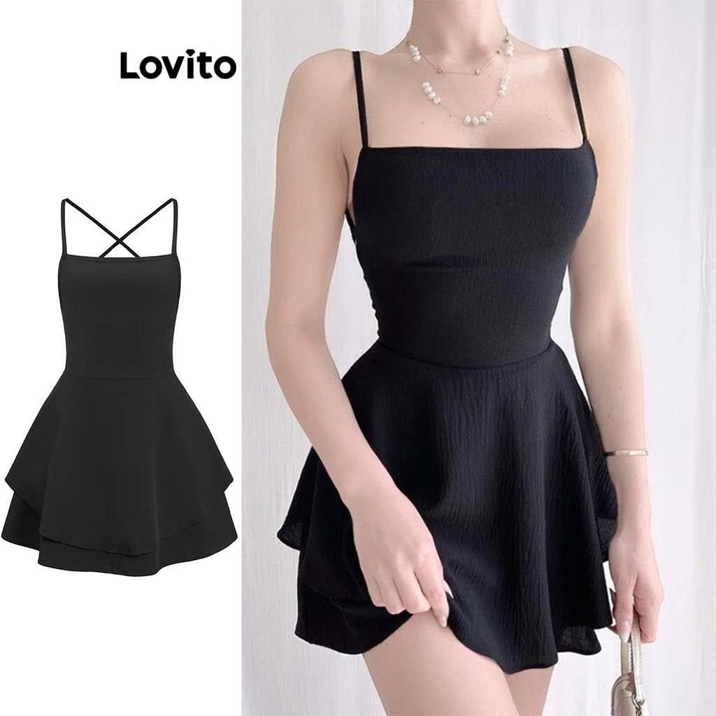 Lovito ชุดลำลองสองชั้นธรรมดาสำหรับผู้หญิง L95ED092