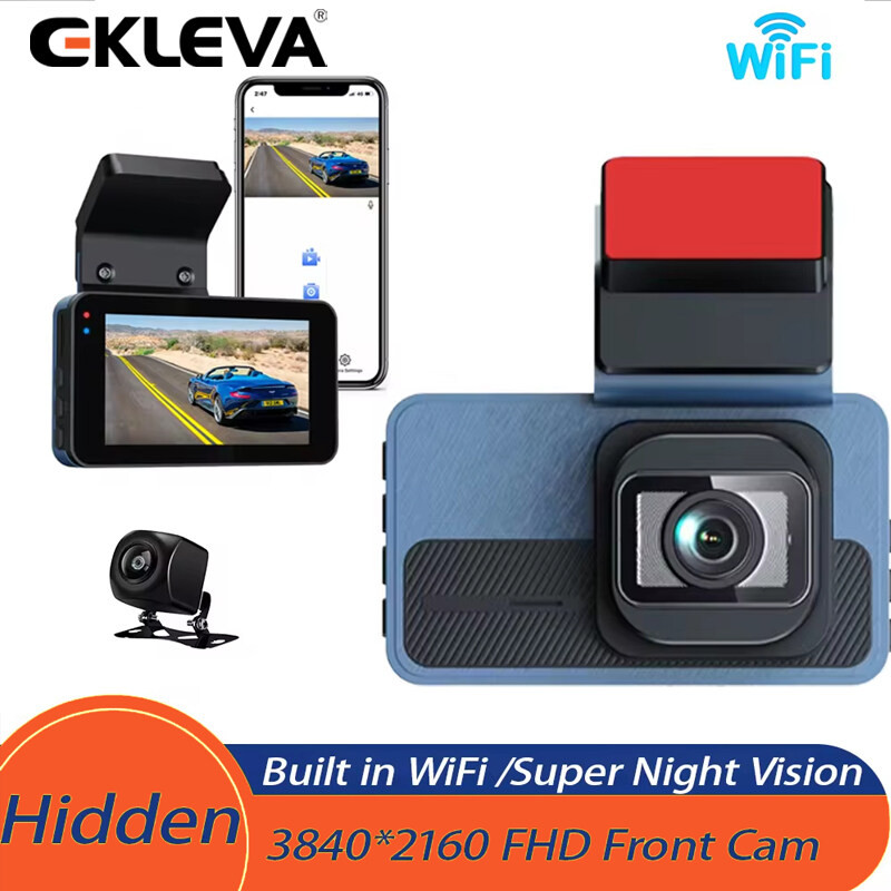 Ekleva 4K WIFI ซ่อน Dashcam รถกล้อง 3840P ด้านหน้าด้านหลังเลนส์คู่ Night Vision การบันทึก Auto DVR L