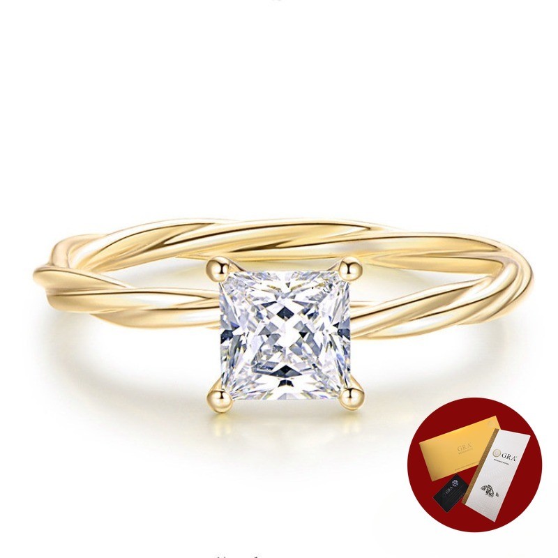 (มีใบรับรอง Gra) ฝังประณีตขนาดเล็ก 1 กะรัต Diamond Retro Square 18K Gold Diamond Ring