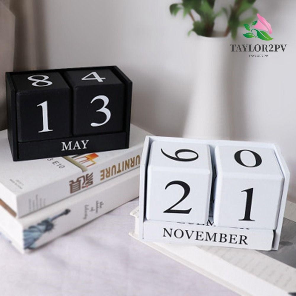 Taylor2pv ปฏิทินบล็อกตัวต่อ MDF สไตล์เรโทร รายเดือน แสดงปฏิทิน ปฏิทินลูกบาศก์ การศึกษา