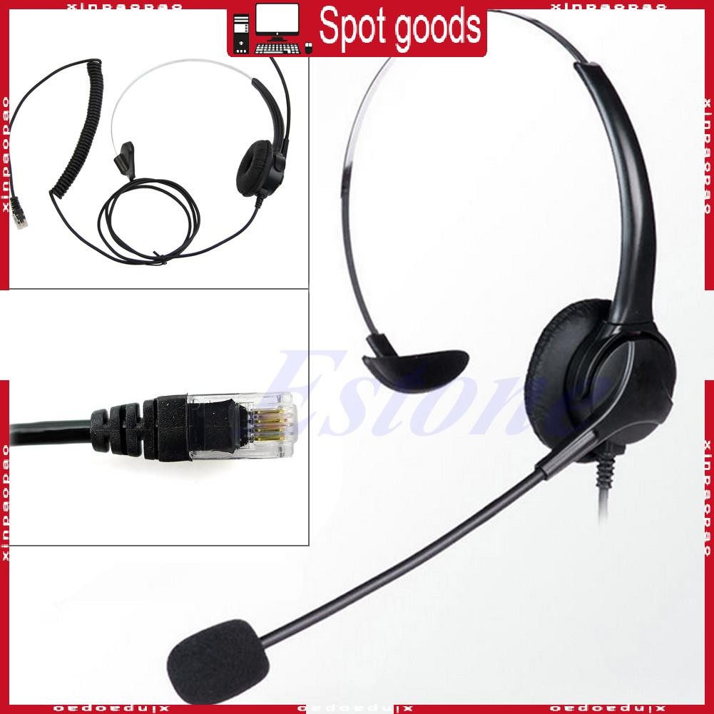 Xi 4-Pin RJ11 Monaural Wired Operator Call Center ชุดหูฟังโทรศัพท์หูฟัง BK