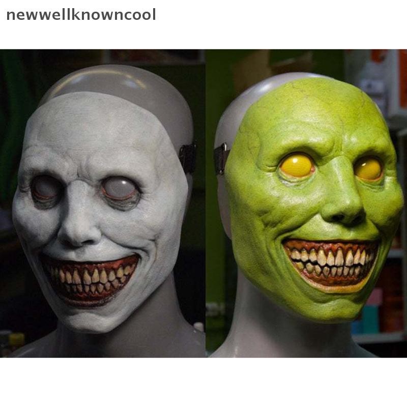 Newwellknowncool Creepy หน้ากากฮาโลวีนปีศาจยิ้มหน้ากากสยองขวัญ Evil คอสเพลย์ Props AAD