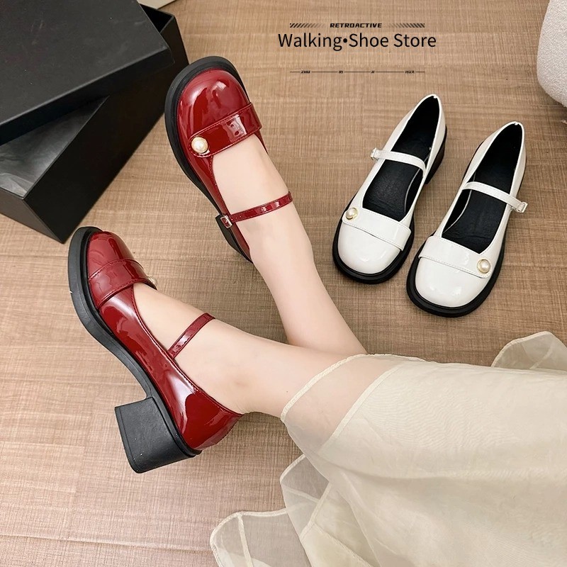 WALKING 👟 รุ่นใหม่รองเท้าแมรี่เจนส้นหนา รองเท้าสตรีสไตล์เกาหลีอินเทรนด์และประณีต