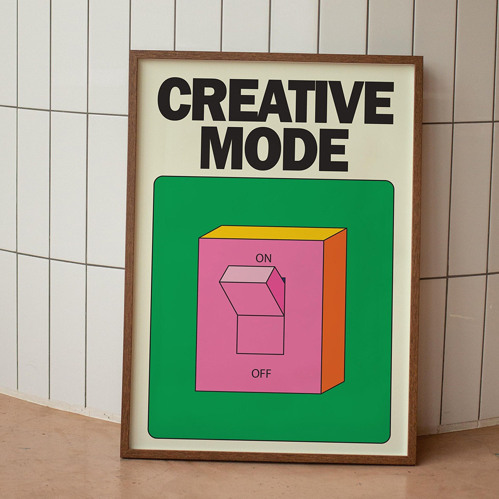 โหมดสร้างสรรค์ผนังพิมพ์ที่มีสีสันโปสเตอร์ Retro สีชมพูสวิทช์ Wall Art ภาพวาดผ้าใบอินเทรนด์ตกแต่งห้องภาพสําหรับห้องนั่งเล่น