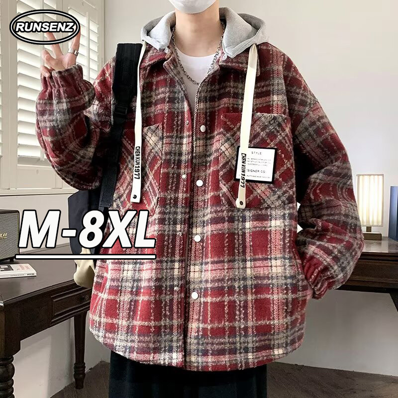 เวอร์ชั่นเกาหลีลายสก๊อตเสื้อกันหนาวหมวกผู้ชายขนาดบวกแจ็คเก็ตระดับไฮเอนด์สบายๆหลวมคลุมด้วยผ้าเสื้อสวมหัวด้านบน