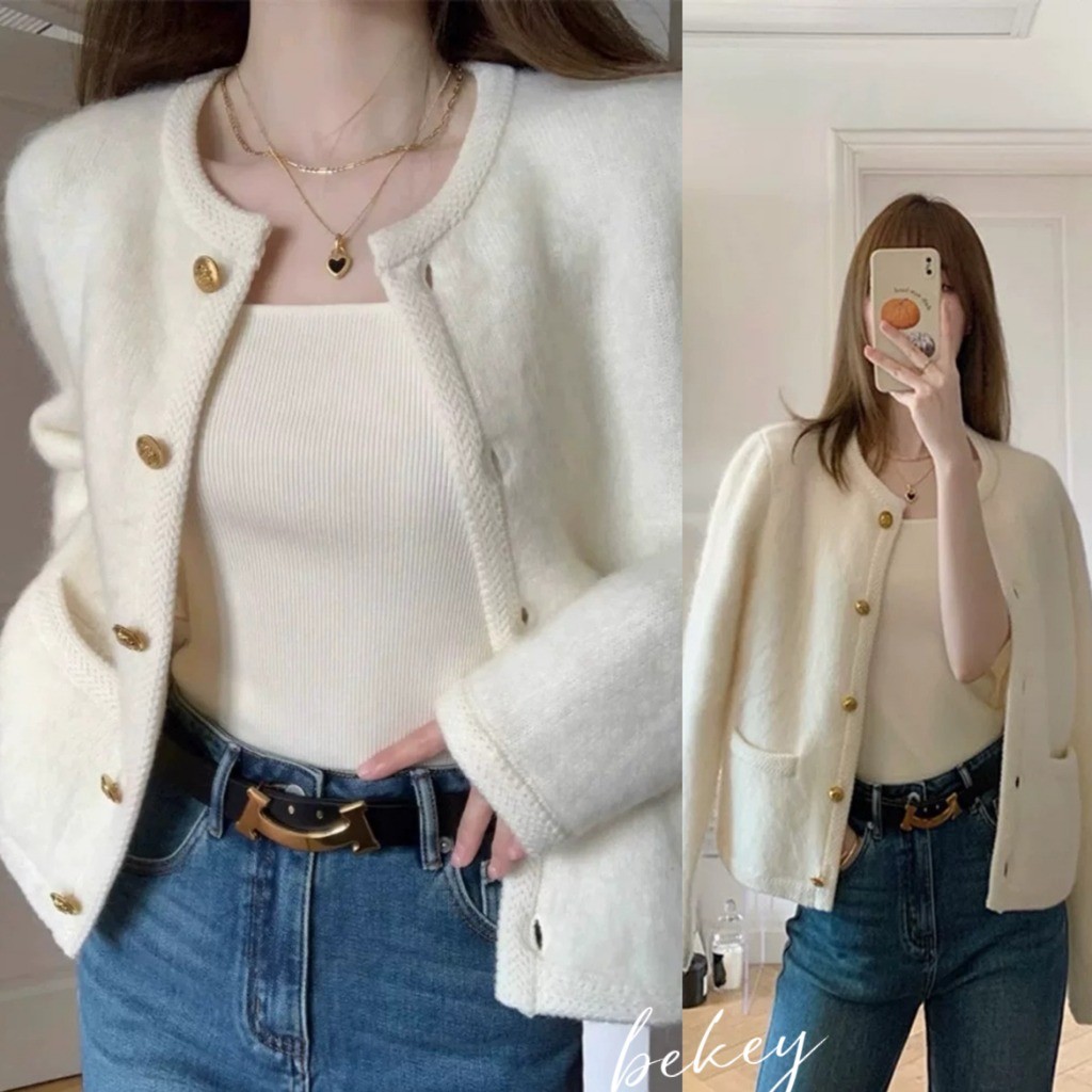 (พร้อมส่งจากกรุงเทพ ) เสื้อสเวตเตอร์ถักแขนยาวผู้หญิงสีทึบเสื้อแจ็คเก็ตทรงหลวมสไตล์ลำลองตัวสั้น RR094