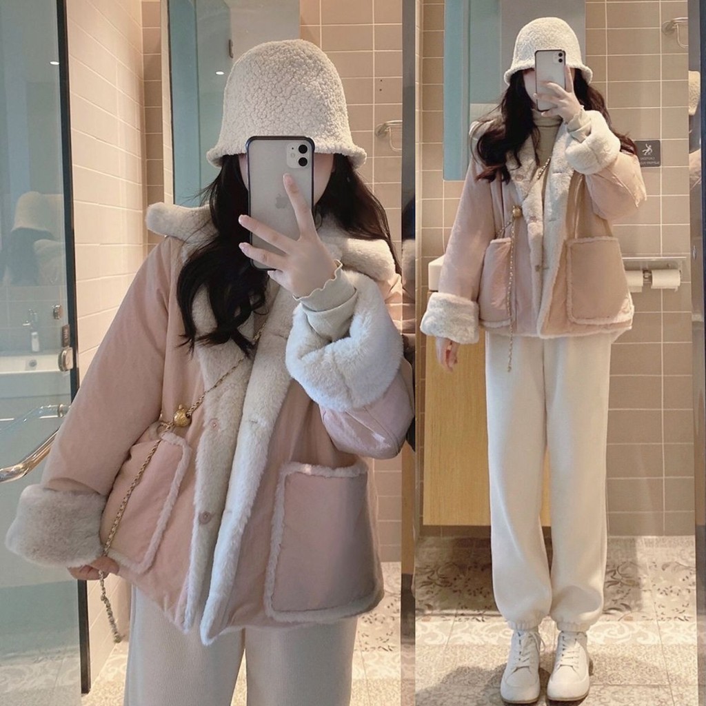 เสื้อโค้ทกันหนาวผู้หญิงเกาหลี ดีไซน์หลวม หนา ใส่อุ่น