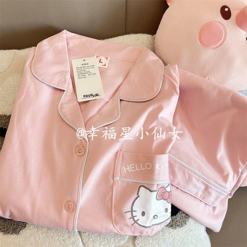 ขายร้อน! F & X ชุดนอนน่ารักแบบใหม่ INS ชุดนอนแมวคิตตี้น่ารักสำหรับผู้หญิงชุดใส่ในบ้านแบบหลวมแขนยาวลายการ์ตูนหวานสำหรับนักเรียนฤดูใบไม้ผลิฤดูใบไม้ร่วงและฤดูหนาว