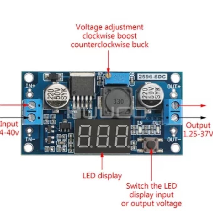 DP99 lm2596 โมดูล DC เป็น DC Stepdown ขั้นตอนลงแสดงโวลต์มิเตอร์ 7 ปล้อง