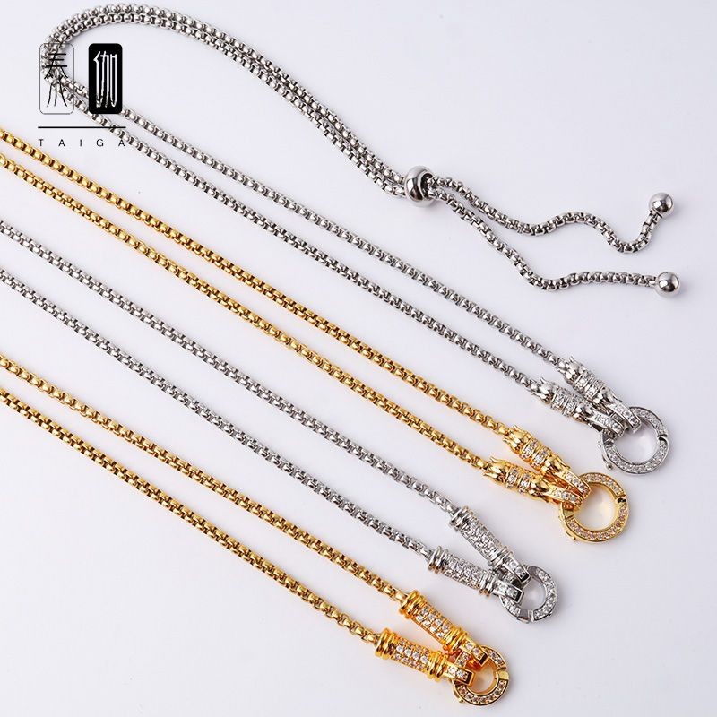 T Thailand Original Amulet Chain ไทเทเนียมเหล็กกล่อง Lotus Universal Buckle Metal Chain Thangka ปรับ