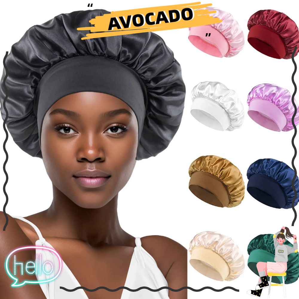 Avocar ยาว Hair Care Bonnet, หมวกอาบน้ําผ้าซาตินนุ่มขนาดใหญ่, ผลิตภัณฑ์ในห้องน้ําขอบยืดหยุ่นห่อผ้าซาตินแข็งเลียนแบบผ้าไหม Night Sleep หมวกสําหรับผู้หญิง